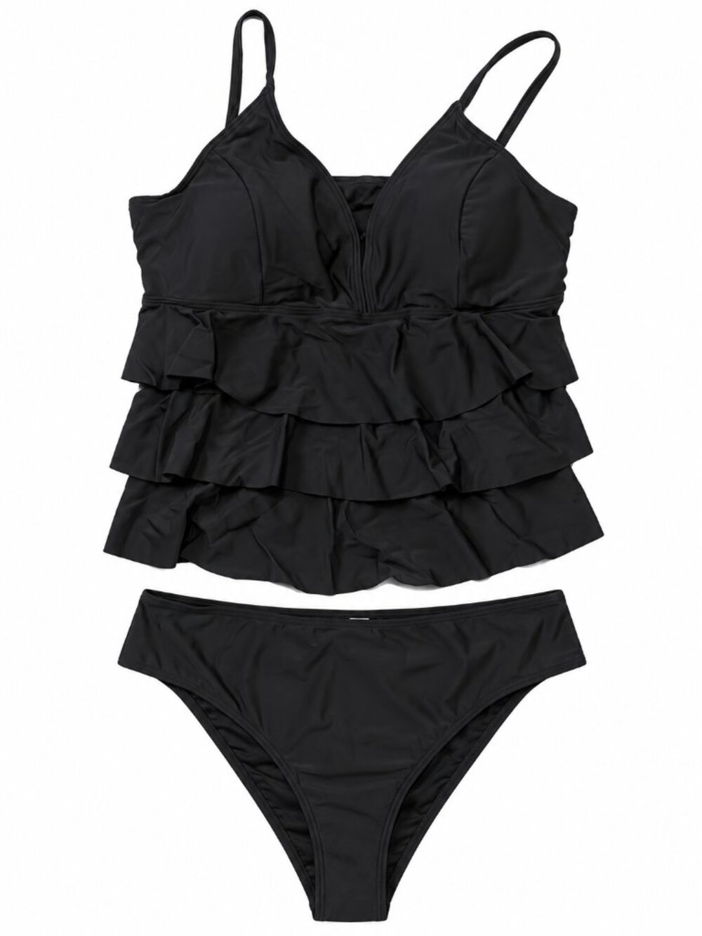 Women’s Black Ruffle Tankini Swimsuit Two Piece Set